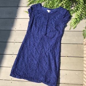 Dark Blue Short Sleeve Lace Dress